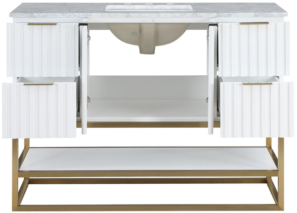 Monad Carrara Marble / Birch Veneer / MDF / Stainless Steel / Ceramic Contemporary White Bathroom Vanity - 48" W x 20" D x 34.5" H