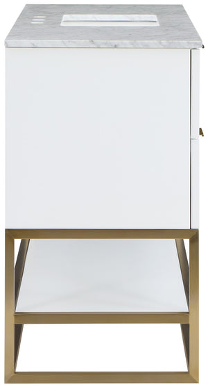 Monad Carrara Marble / Birch Veneer / MDF / Stainless Steel / Ceramic Contemporary White Bathroom Vanity - 48" W x 20" D x 34.5" H