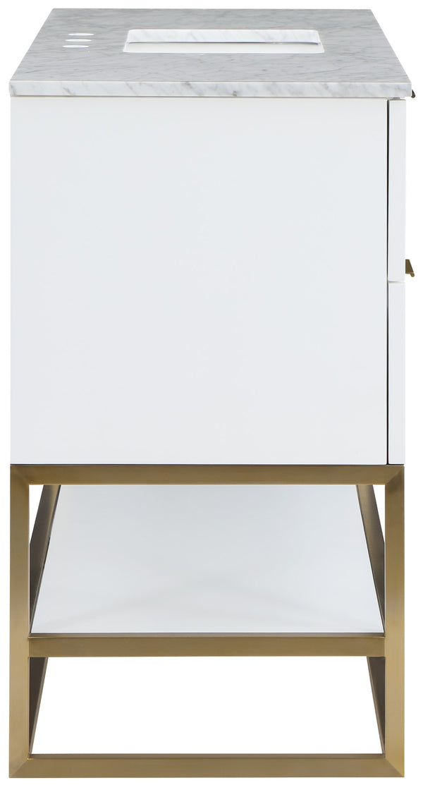 Monad Carrara Marble / Birch Veneer / MDF / Stainless Steel / Ceramic Contemporary White Bathroom Vanity - 48" W x 20" D x 34.5" H