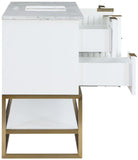 Monad Carrara Marble / Birch Veneer / MDF / Stainless Steel / Ceramic Contemporary White Bathroom Vanity - 48" W x 20" D x 34.5" H