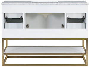 Monad Carrara Marble / Birch Veneer / MDF / Stainless Steel / Ceramic Contemporary White Bathroom Vanity - 48" W x 20" D x 34.5" H