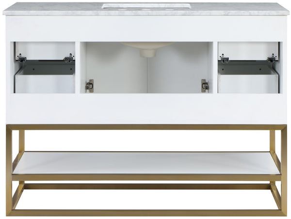 Monad Carrara Marble / Birch Veneer / MDF / Stainless Steel / Ceramic Contemporary White Bathroom Vanity - 48" W x 20" D x 34.5" H