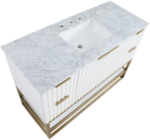 Monad Carrara Marble / Birch Veneer / MDF / Stainless Steel / Ceramic Contemporary White Bathroom Vanity - 48" W x 20" D x 34.5" H