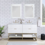 Monad Carrara Marble / Birch Veneer / MDF / Stainless Steel / Ceramic Contemporary White Bathroom Vanity - 60" W x 20" D x 34.5" H