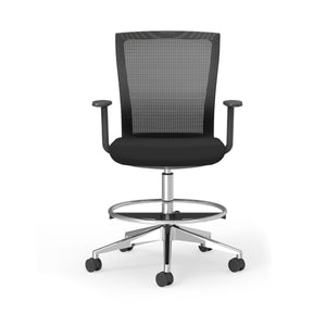 Westin Draft Stool in Black Mesh and Fabric Seat with Polished Aluminum Base