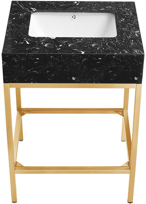 Marmo Artificial Marble / Stainless Steel Contemporary Black Artificial Marble Bathroom Vanity - 24" W x 21" D x 34" H