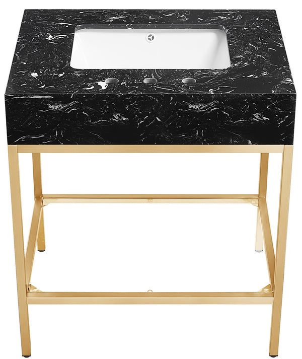 Marmo Artificial Marble / Stainless Steel Contemporary White Artificial Marble Bathroom Vanity - 30" W x 23" D x 34" H