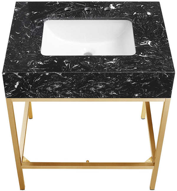 Marmo Artificial Marble / Stainless Steel Contemporary White Artificial Marble Bathroom Vanity - 30" W x 23" D x 34" H