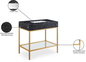 Marmo Artificial Marble / Stainless Steel Contemporary Black Artificial Marble Bathroom Vanity - 36" W x 23" D x 34" H