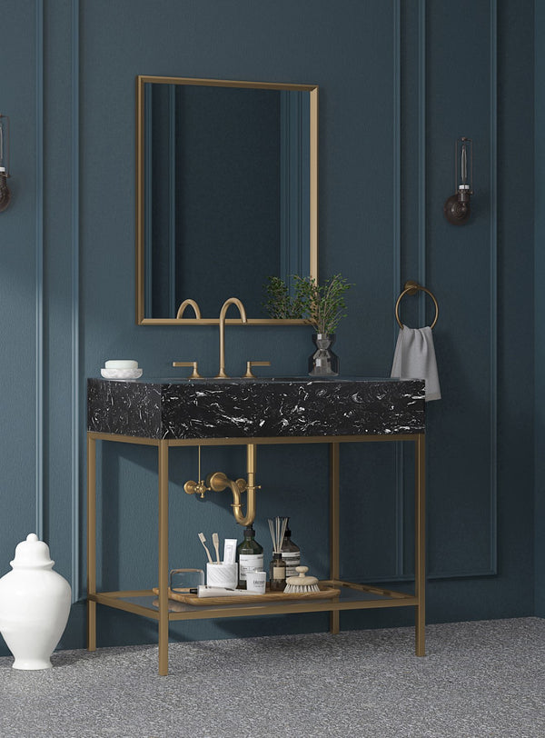 Marmo Artificial Marble / Stainless Steel Contemporary Black Artificial Marble Bathroom Vanity - 36" W x 23" D x 34" H