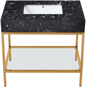 Marmo Artificial Marble / Stainless Steel Contemporary Black Artificial Marble Bathroom Vanity - 36" W x 23" D x 34" H