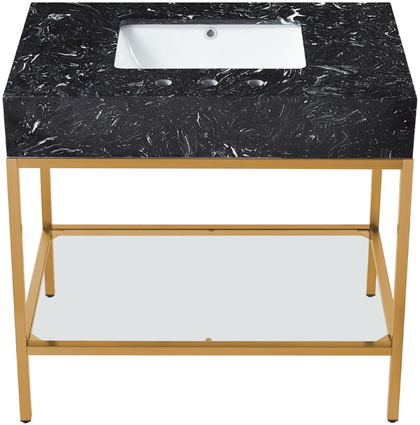 Marmo Artificial Marble / Stainless Steel Contemporary Black Artificial Marble Bathroom Vanity - 36" W x 23" D x 34" H