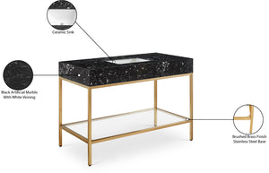 Marmo Artificial Marble / Stainless Steel Contemporary Black Artificial Marble Bathroom Vanity - 48" W x 23" D x 34" H