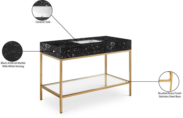 Marmo Artificial Marble / Stainless Steel Contemporary Black Artificial Marble Bathroom Vanity - 48" W x 23" D x 34" H