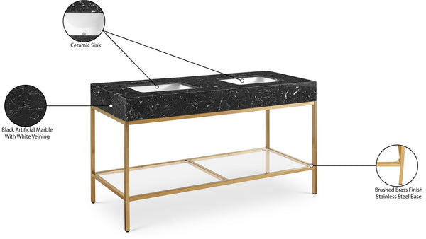 Marmo Artificial Marble / Stainless Steel Contemporary Black Artificial Marble Bathroom Vanity - 60" W x 23" D x 34" H