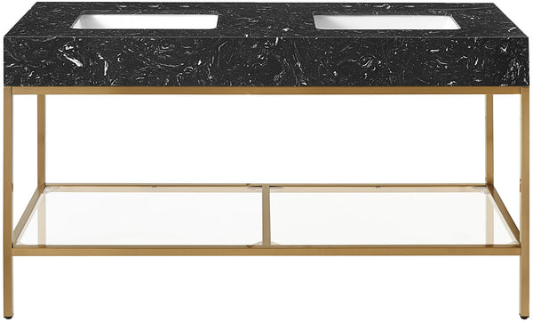 Marmo Artificial Marble / Stainless Steel Contemporary Black Artificial Marble Bathroom Vanity - 60" W x 23" D x 34" H