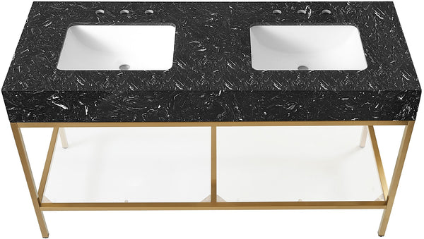 Marmo Artificial Marble / Stainless Steel Contemporary Black Artificial Marble Bathroom Vanity - 60" W x 23" D x 34" H