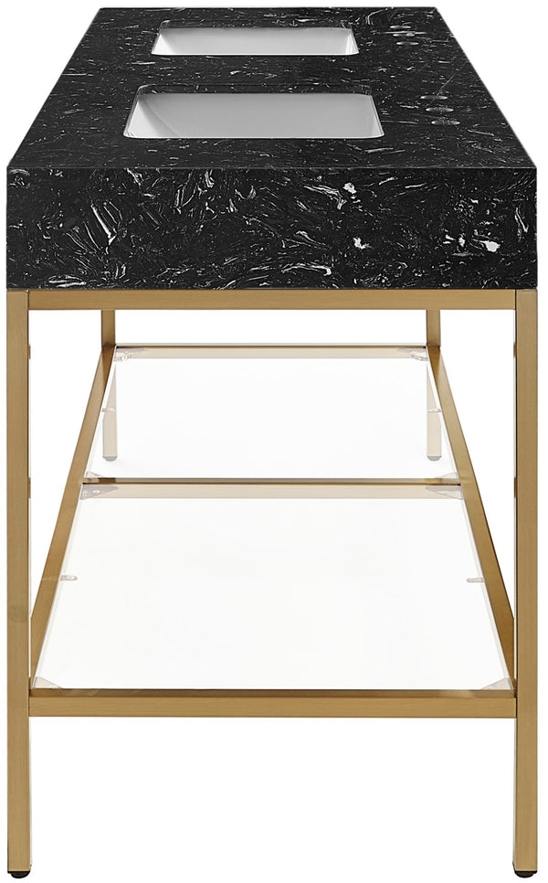 Marmo Artificial Marble / Stainless Steel Contemporary Black Artificial Marble Bathroom Vanity - 60" W x 23" D x 34" H