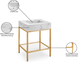 Marmo Artificial Marble / Stainless Steel Contemporary White Artificial Marble Bathroom Vanity - 24" W x 21" D x 34" H