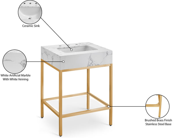 Marmo Artificial Marble / Stainless Steel Contemporary White Artificial Marble Bathroom Vanity - 24" W x 21" D x 34" H
