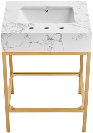 Marmo Artificial Marble / Stainless Steel Contemporary White Artificial Marble Bathroom Vanity - 24" W x 21" D x 34" H