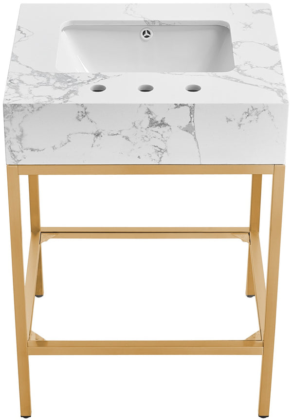 Marmo Artificial Marble / Stainless Steel Contemporary White Artificial Marble Bathroom Vanity - 24" W x 21" D x 34" H