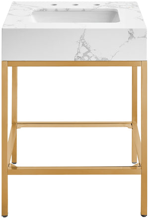 Marmo Artificial Marble / Stainless Steel Contemporary White Artificial Marble Bathroom Vanity - 24" W x 21" D x 34" H