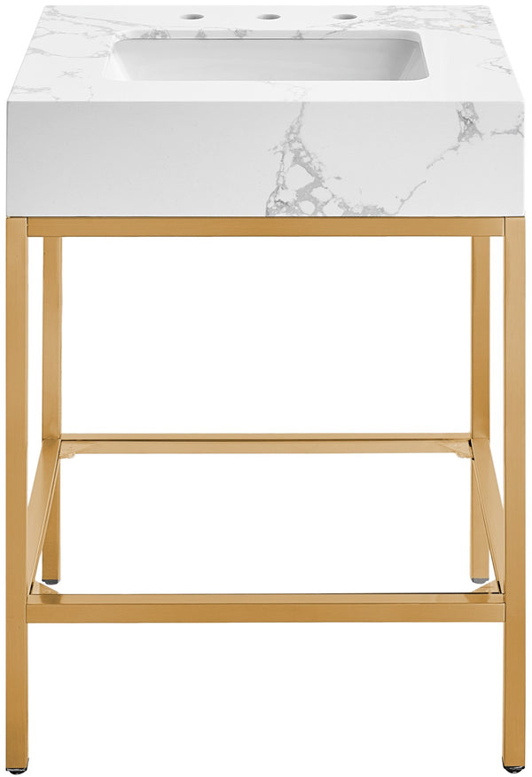 Marmo Artificial Marble / Stainless Steel Contemporary White Artificial Marble Bathroom Vanity - 24" W x 21" D x 34" H