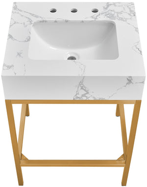 Marmo Artificial Marble / Stainless Steel Contemporary White Artificial Marble Bathroom Vanity - 24" W x 21" D x 34" H
