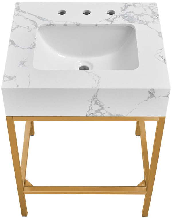 Marmo Artificial Marble / Stainless Steel Contemporary White Artificial Marble Bathroom Vanity - 24" W x 21" D x 34" H