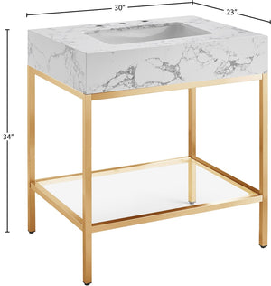 Marmo Artificial Marble / Stainless Steel Contemporary White Artificial Marble Bathroom Vanity - 30" W x 23" D x 34" H