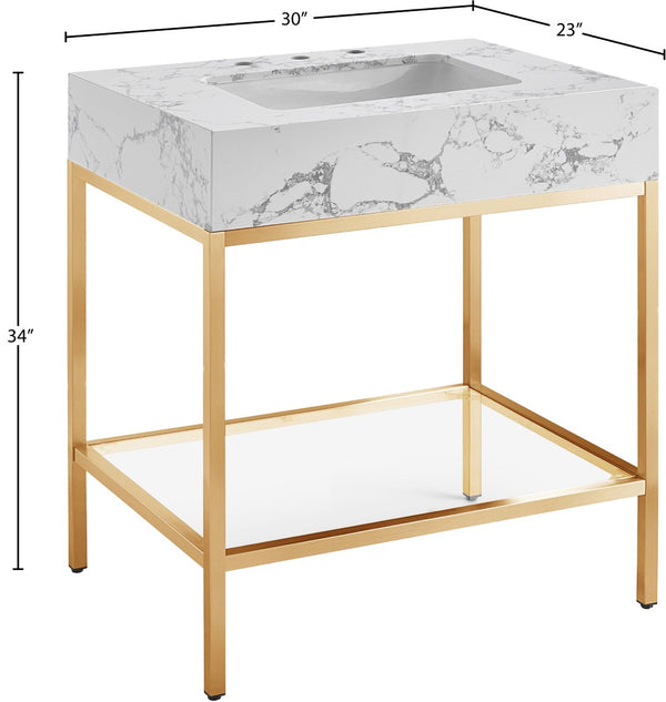 Marmo Artificial Marble / Stainless Steel Contemporary White Artificial Marble Bathroom Vanity - 30" W x 23" D x 34" H