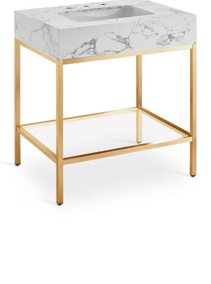 Marmo Artificial Marble / Stainless Steel Contemporary White Artificial Marble Bathroom Vanity - 30" W x 23" D x 34" H
