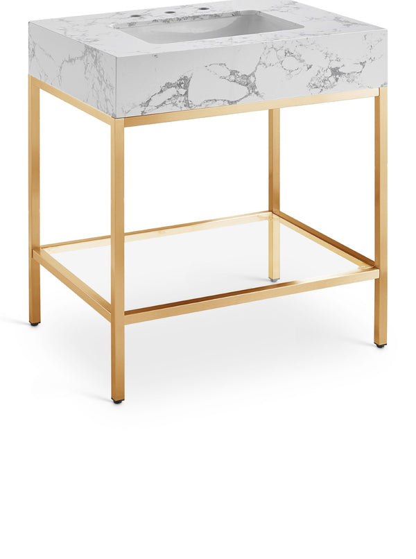 Marmo Artificial Marble / Stainless Steel Contemporary White Artificial Marble Bathroom Vanity - 30" W x 23" D x 34" H