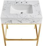 Marmo Artificial Marble / Stainless Steel Contemporary White Artificial Marble Bathroom Vanity - 30" W x 23" D x 34" H