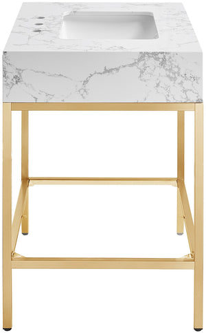 Marmo Artificial Marble / Stainless Steel Contemporary White Artificial Marble Bathroom Vanity - 30" W x 23" D x 34" H