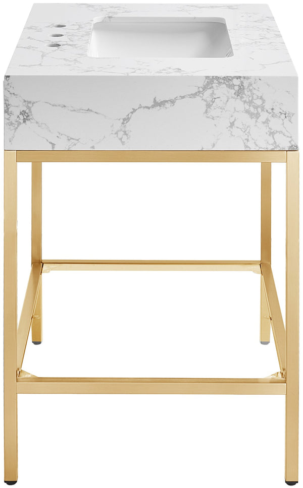 Marmo Artificial Marble / Stainless Steel Contemporary White Artificial Marble Bathroom Vanity - 30" W x 23" D x 34" H