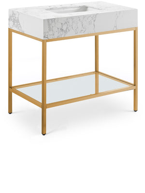 Marmo Artificial Marble / Stainless Steel Contemporary White Artificial Marble Bathroom Vanity - 36" W x 23" D x 34" H
