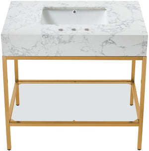 Marmo Artificial Marble / Stainless Steel Contemporary White Artificial Marble Bathroom Vanity - 36" W x 23" D x 34" H