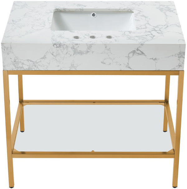 Marmo Artificial Marble / Stainless Steel Contemporary White Artificial Marble Bathroom Vanity - 36" W x 23" D x 34" H