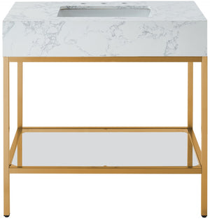 Marmo Artificial Marble / Stainless Steel Contemporary White Artificial Marble Bathroom Vanity - 36" W x 23" D x 34" H