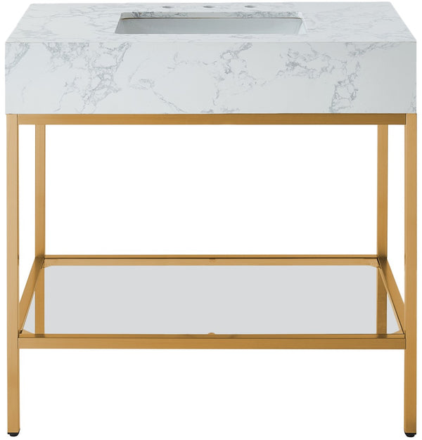 Marmo Artificial Marble / Stainless Steel Contemporary White Artificial Marble Bathroom Vanity - 36" W x 23" D x 34" H