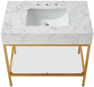 Marmo Artificial Marble / Stainless Steel Contemporary White Artificial Marble Bathroom Vanity - 36" W x 23" D x 34" H