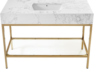 Marmo Artificial Marble / Stainless Steel Contemporary White Artificial Marble Bathroom Vanity - 48" W x 23" D x 34" H