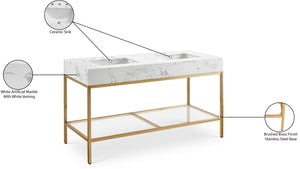 Marmo Artificial Marble / Stainless Steel Contemporary White Artificial Marble Bathroom Vanity - 60" W x 23" D x 34" H