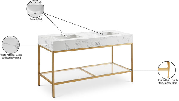 Marmo Artificial Marble / Stainless Steel Contemporary White Artificial Marble Bathroom Vanity - 60" W x 23" D x 34" H