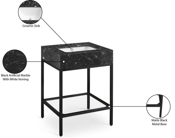 Marmo Artificial Marble / Iron Contemporary Black Artificial Marble Bathroom Vanity - 24" W x 21" D x 34" H