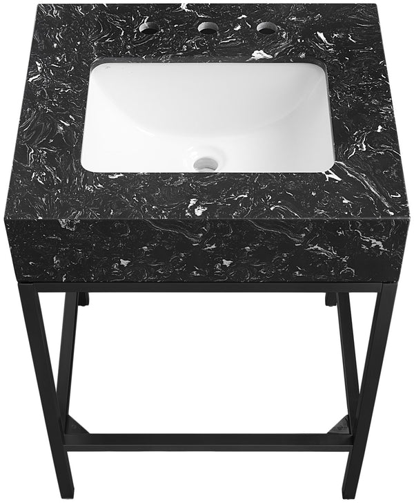 Marmo Artificial Marble / Iron Contemporary Black Artificial Marble Bathroom Vanity - 24" W x 21" D x 34" H