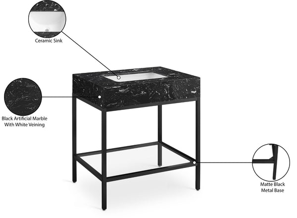 Marmo Artificial Marble / Iron Contemporary Black Artificial Marble Bathroom Vanity - 30" W x 23" D x 34" H