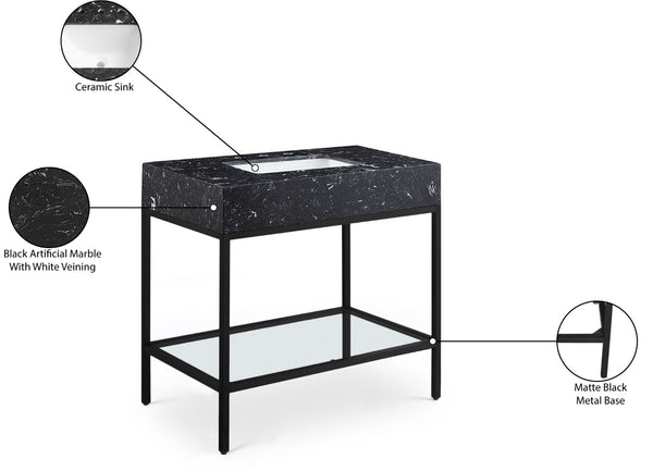 Marmo Artificial Marble / Iron Contemporary Black Artificial Marble Bathroom Vanity - 36" W x 23" D x 34" H